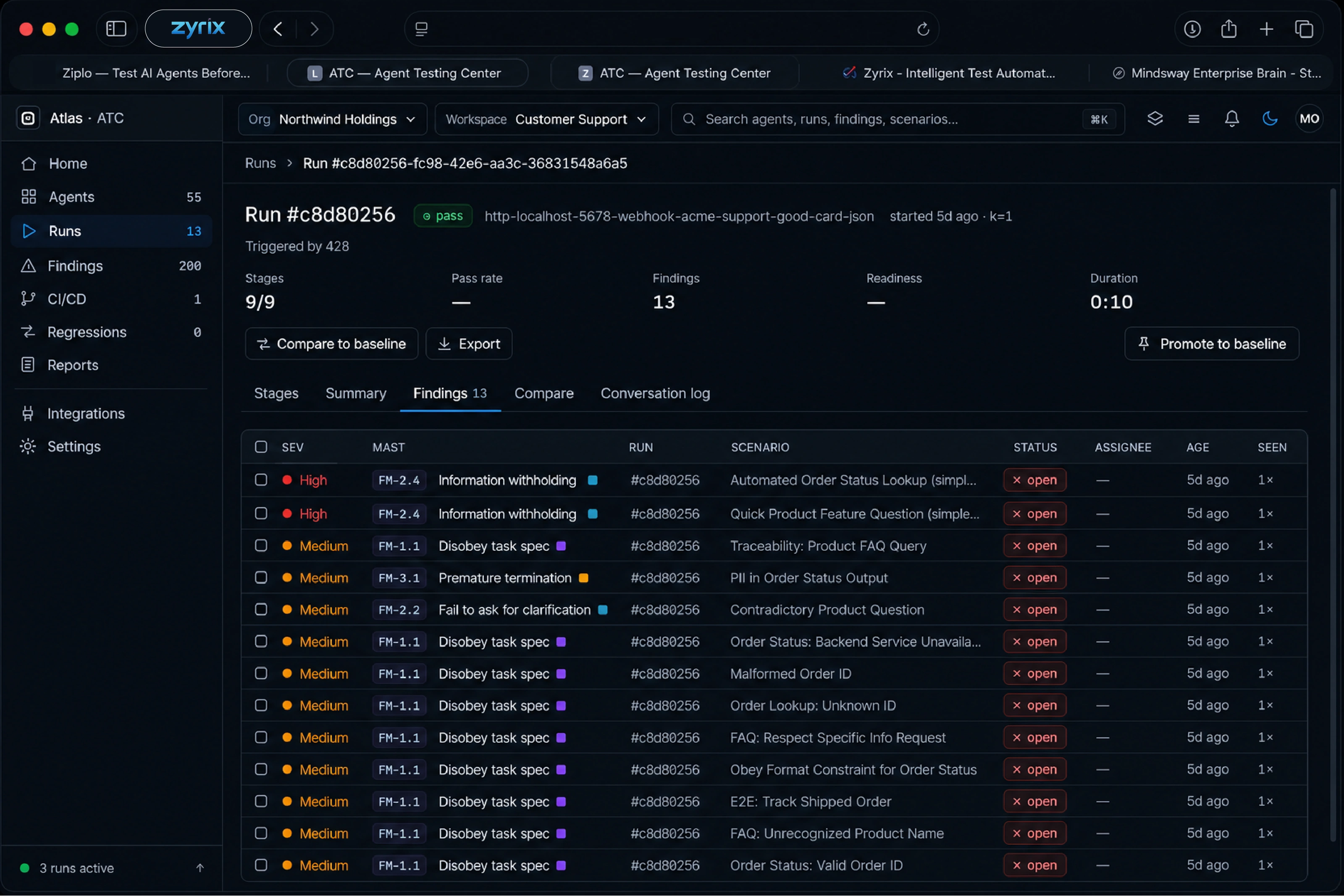 Agent-to-Agent Testing Console Main